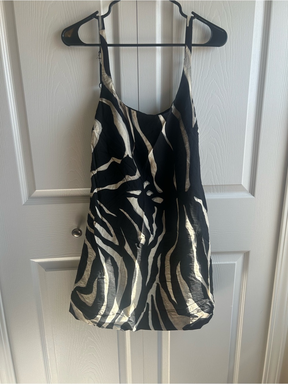 Mango Black and Cream Zebra-Print Mini Cami Dress